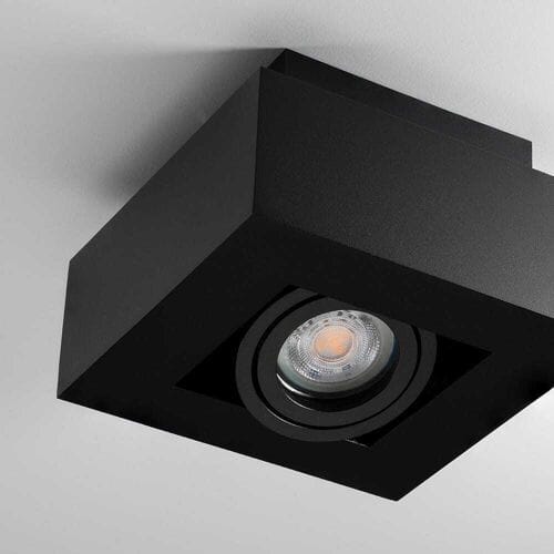 Pollux nero I by LUSENZ - Vierkante plafondlamp met richtbare spot, matzwarte coating en interieur