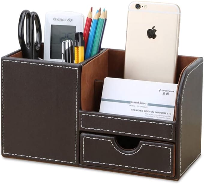 Famanu - Luxe bureau-organizer van PU-leer met 4 compartimenten, bruin design