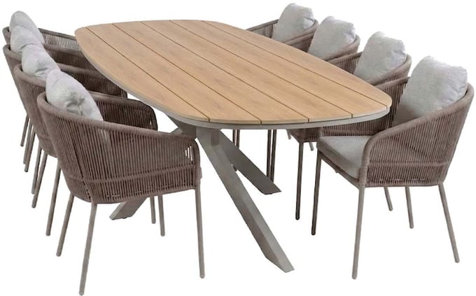 9-delige tuinset | 8 Alezio tuinstoelen (Latte) | Tuintafel Cadiz 280x115cm