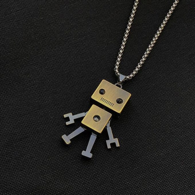 Collier Hip-Hop Robot Acier Titane Personnalité Tendance Homme Pendentif Couple cuivré