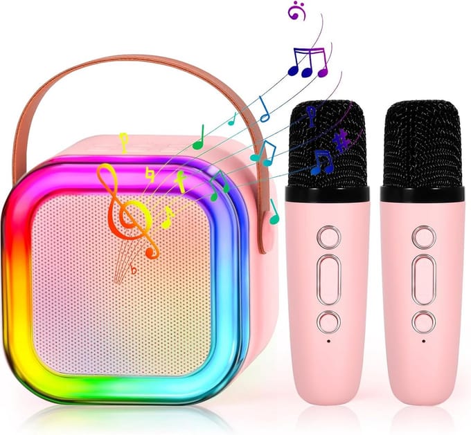 Karaokemachine Kinderen - Draagbare Speaker - Muziekfeest Thuis - Twee Microfoons - 8x6x8 cm - Zwart