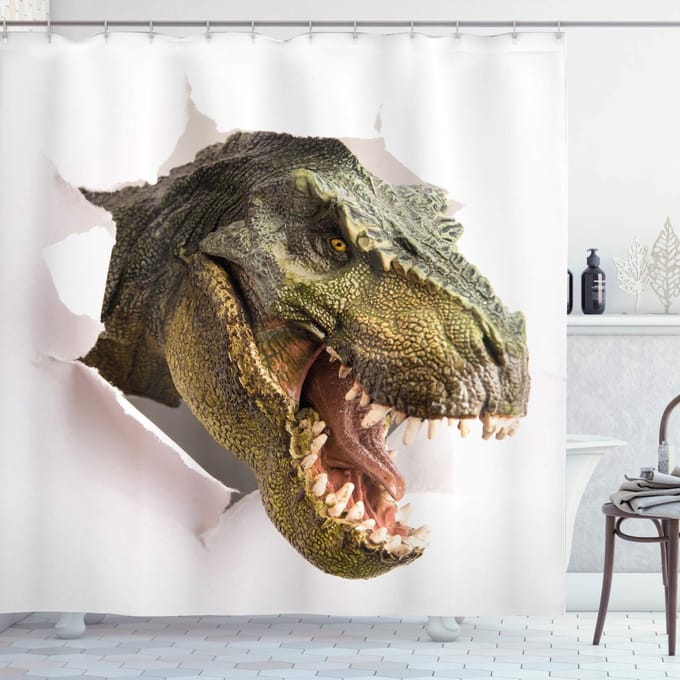 ABAKUHAUS douchegordijn Dino – 175x200 cm – legergroen/wit