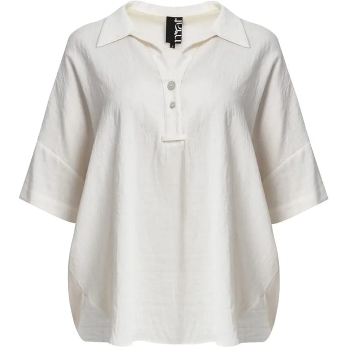 Dameslinnenmix shirt met afgeronde zoom Mat Fashion