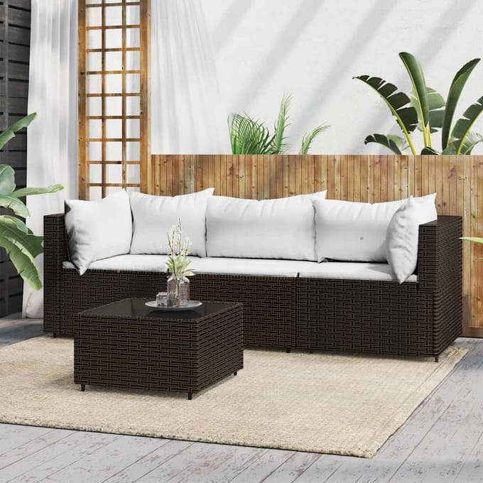 vidaXL - 4-delige - Loungeset - met - kussens - poly - rattan - bruin