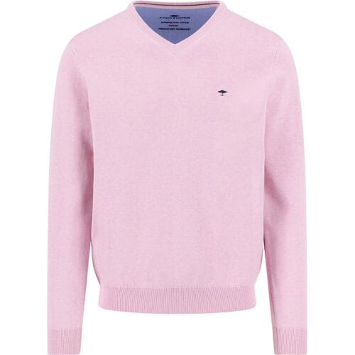 Fynch-Hatton Trui Solid Color Superfine 3-Ply Cotton V-Neck Magnolia / male