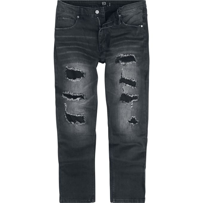 R.E.D. Rock-Engineered Design Zwarte jeans met uitsparingen - Heren - W32L32