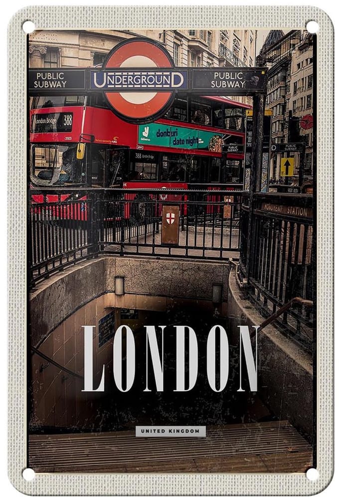 Blechschild Reise 12x18cm London England Underground Train Schild