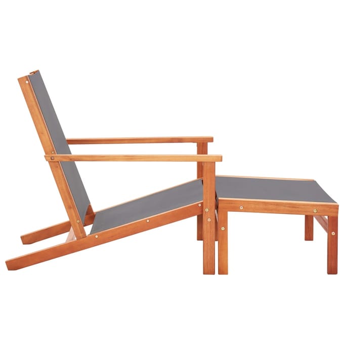 vidaXL - Tuinstoel - met - voetensteun - eucalyptushout - en - textileen - grijs