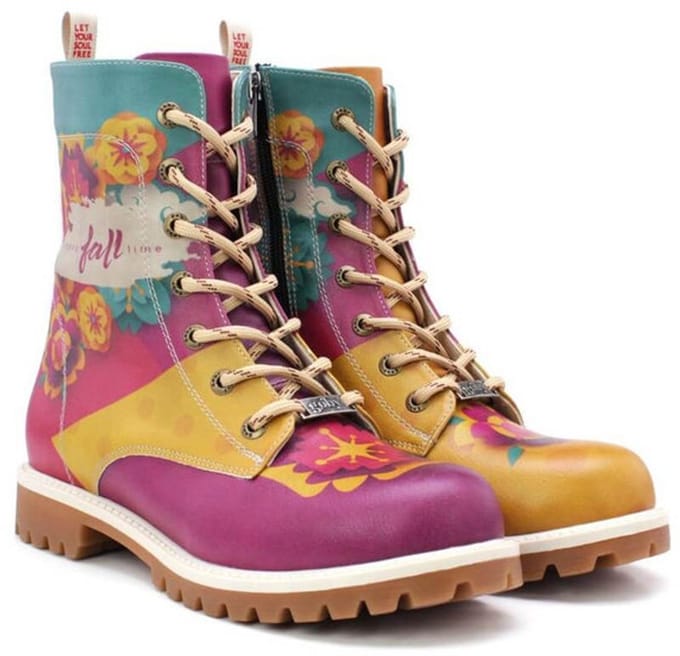 Goby Dames Veterboots – Herfstbloemen Illustratie – Handgemaakt – Premium Kwaliteit – Maat 39