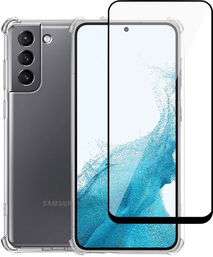Geschikt voor Samsung S22 Plus Hoesje + Screenprotector – Full Cover Gehard Glas – Shock Proof Case – Transparant