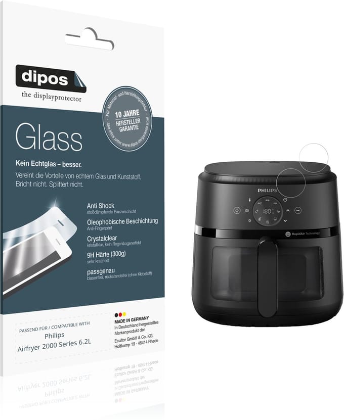 dipos – 2x Pantserfolie geschikt voor Philips Airfryer 2000 Series 6.2L | 9H Screenprotector
