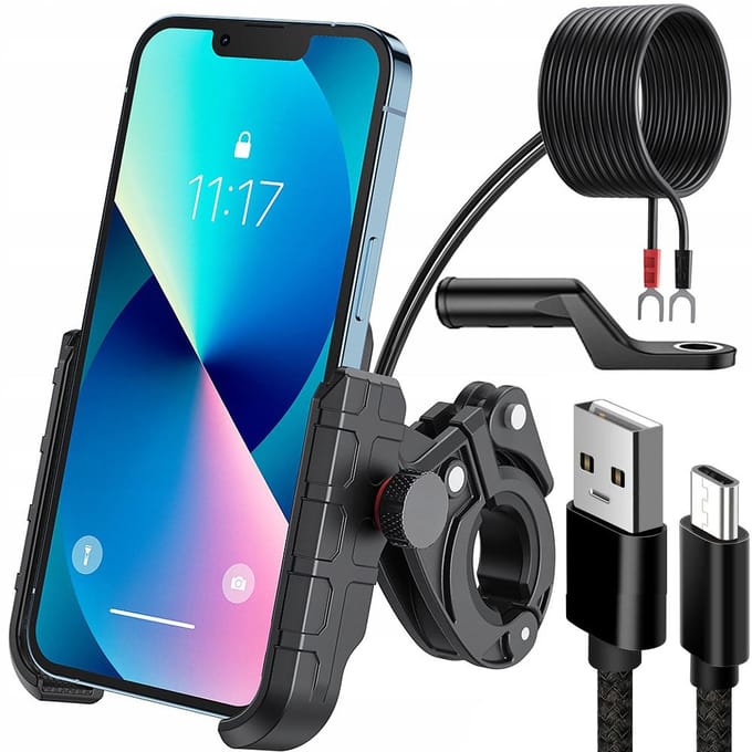 Motorfiets Telefoonhouder USB Oplader 12/24V + USB Kabel 20cm