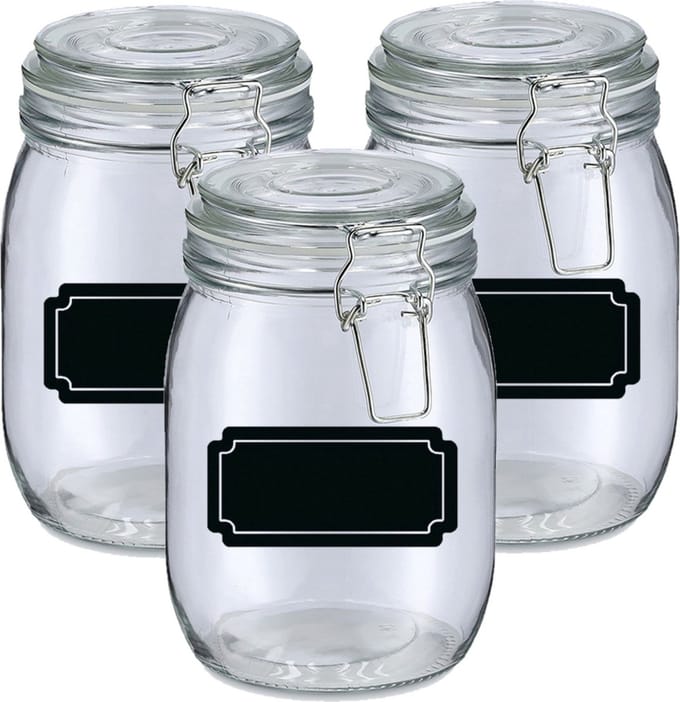 Weckpotten/inmaakpotten - 4x - 1L - glas - met beugelsluiting - incl. etiketten