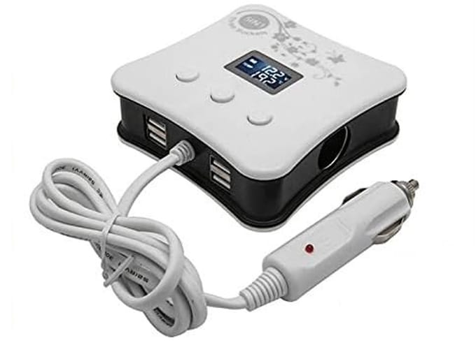 Allecto - 3 Way Triple Auto Sigarettenaansteker Socket Splitter - LED Licht - Wit - 4 USB DC 12 V Oplader - Geschikt voor Auto - Modern