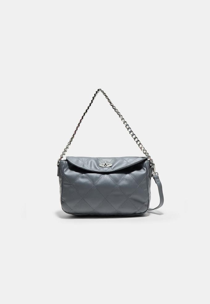 Stradivarius Gewatteerde schoudertas met ketting  Donkergrijs OS