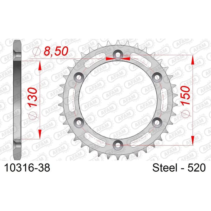Stalen tandwiel Afam 520 38 dents