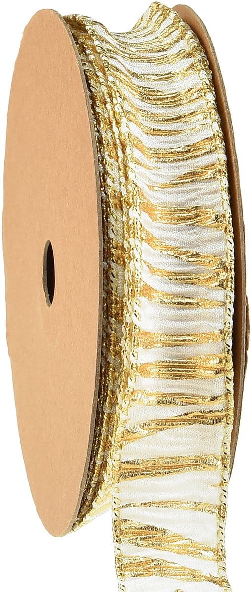 Decoratief lint chiffon wit/goud 25mm 15m