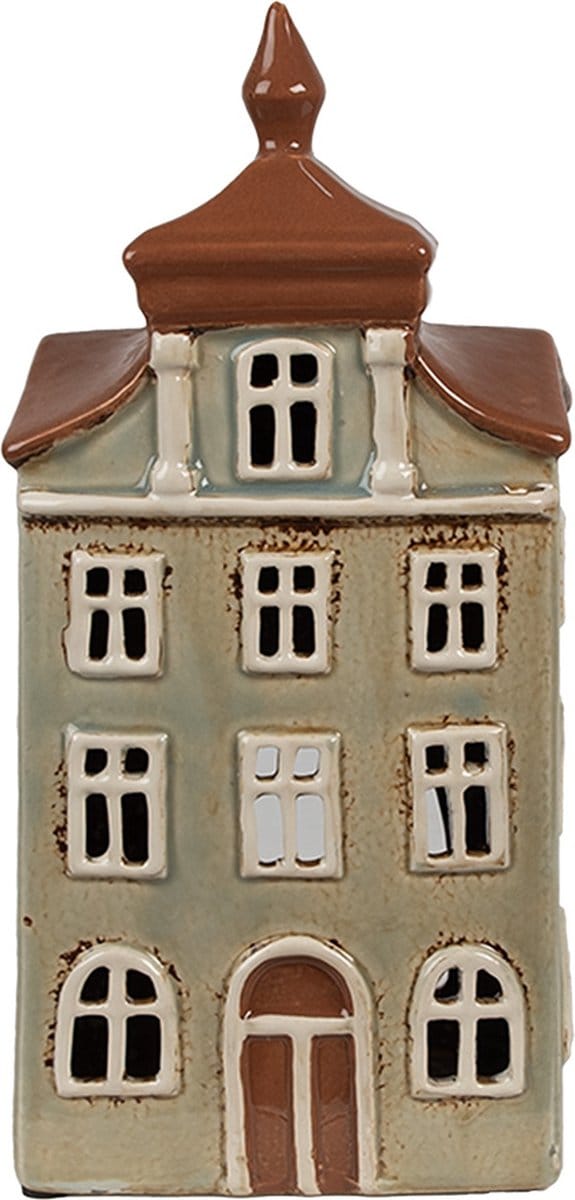 Clayre & Eef Waxinelichthouder Huis 12x9x25 cm Groen Bruin Keramiek