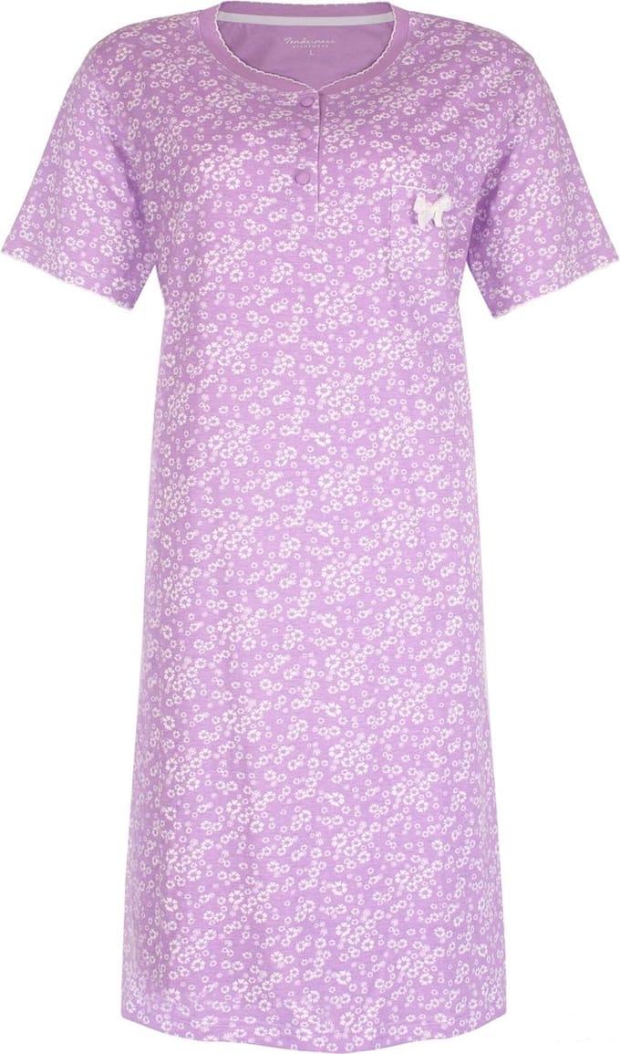 Tenderness Dames Nachthemd - Bloemenprint - Licht Paars - Maat S
