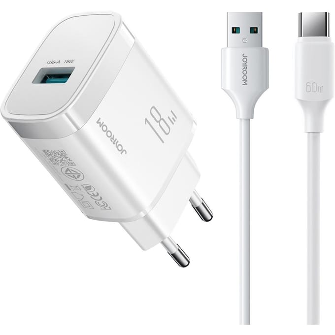 Netlader met USB-C-kabel Joyroom JR-TF4, 18W, 3A, 1 x USB-A, Wit