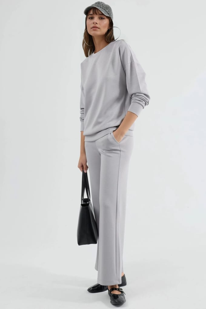 Modal Touch Crew Neck Sweatshirt en Wijduitlopende Broek Twee-en-een Set