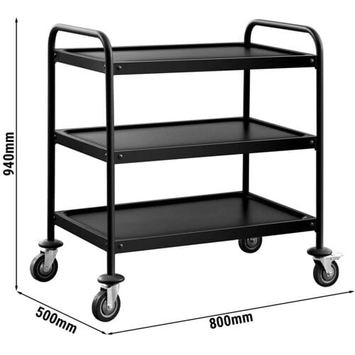 GGM Gastro Servierwagen - 800x500mm - mit 3 Abstellflächen - Schwarz
