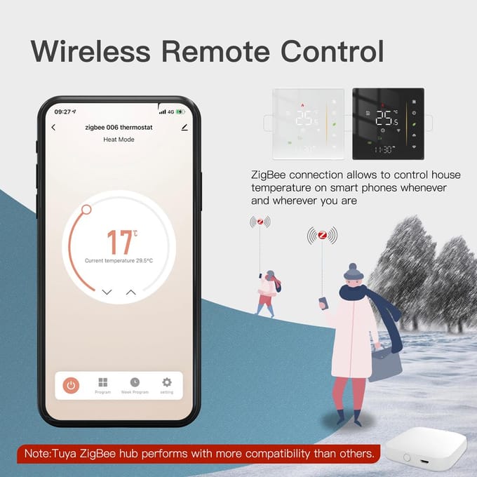 Tuya ZigBee digitaal display Intelligente temperatuurregelaar Multifunctionele water/elektrische vloer electric floor heating zwart