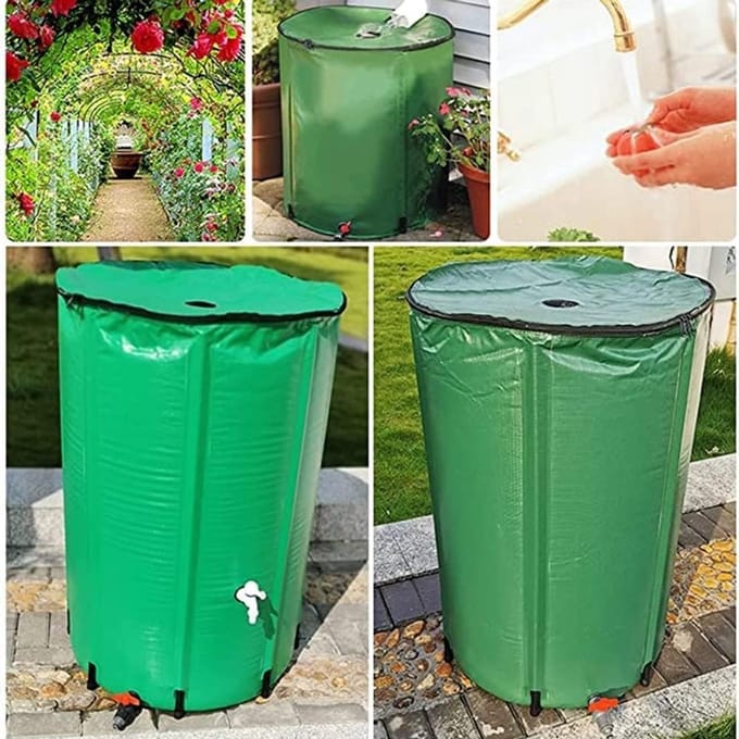 Wateropslag Blaas - Regenton Opvouwbaar - Buiten Activiteiten - Met Taps en Overloop - 055 mm PVC - Groen
