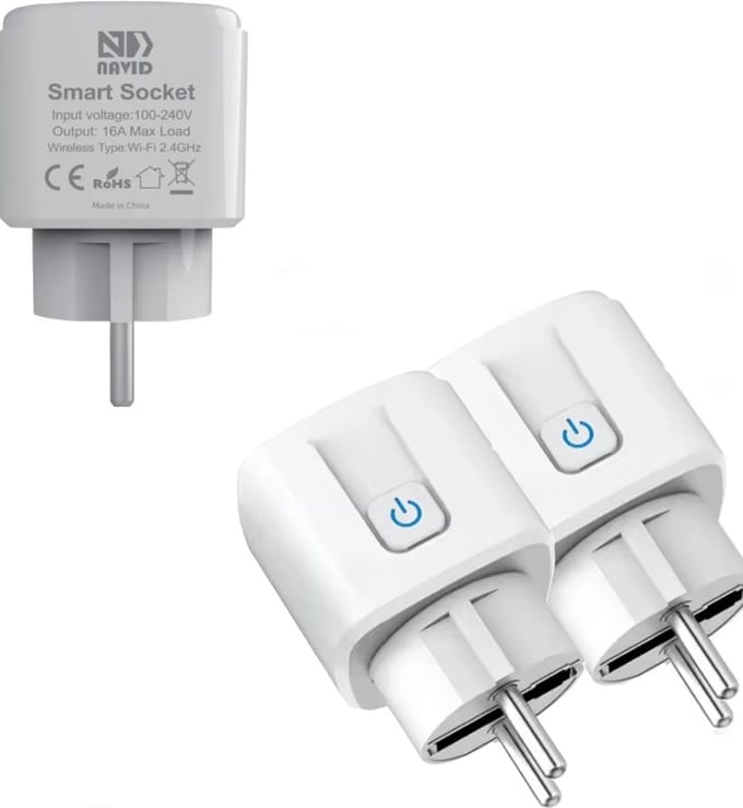 2-Pack Navid Slimme Stekker 16A – WiFi Smart Plugs met Energiemeter – Compatibel met Google Home & Alexa – iOS & Android