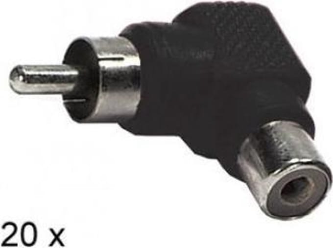 RCA 90Â° conn. mannelijk>vrouwelijk ZWART 20 stuks