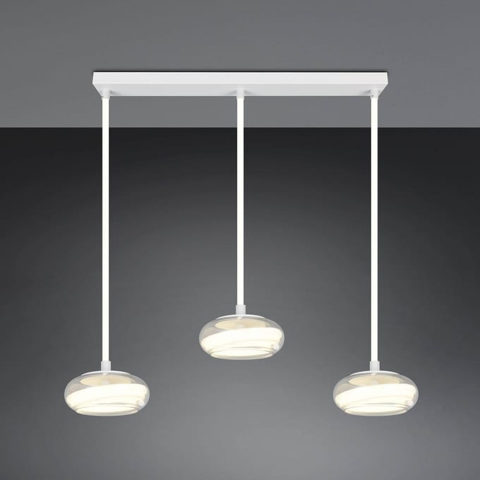 Trio Lighting LED hanglamp Tarsia, mat wit, lengte 91 cm, glas, 3-lamps.