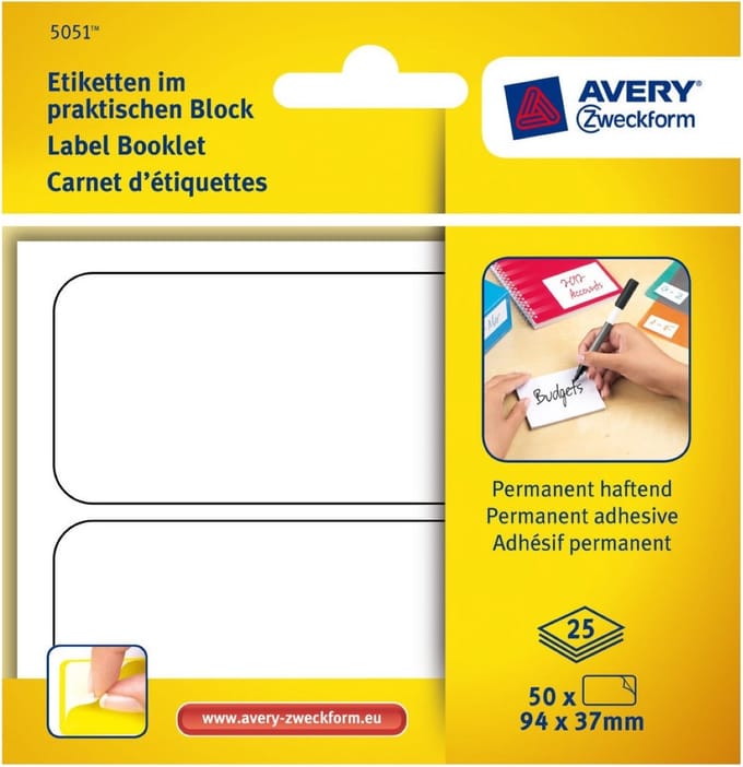 Etiketten in blok 94x37mm Permanent 50x stuks