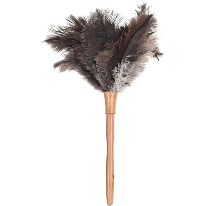 Fluffy Natural Struisvogelveren Duster Houten Handvat Huishoudelijke Schoonmaak Tool bruin