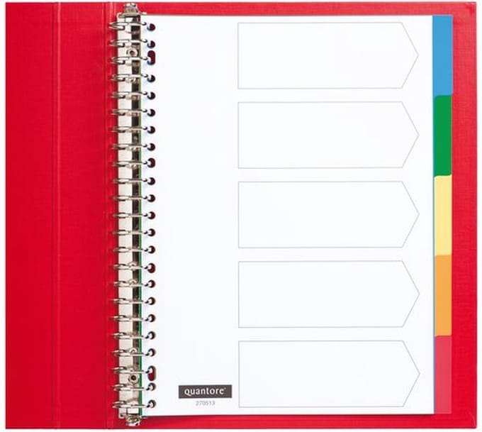 10 X Tabbladen Quantore 23-gaats 5-delig assorti tabs PP