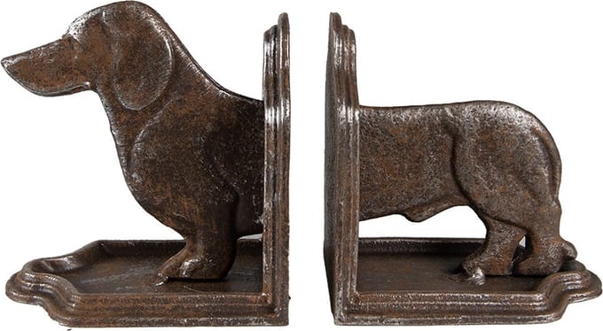 Clayre & Eef Boekensteunen Set van 2 Hond Teckel 23x8x13 cm Bruin IJzer