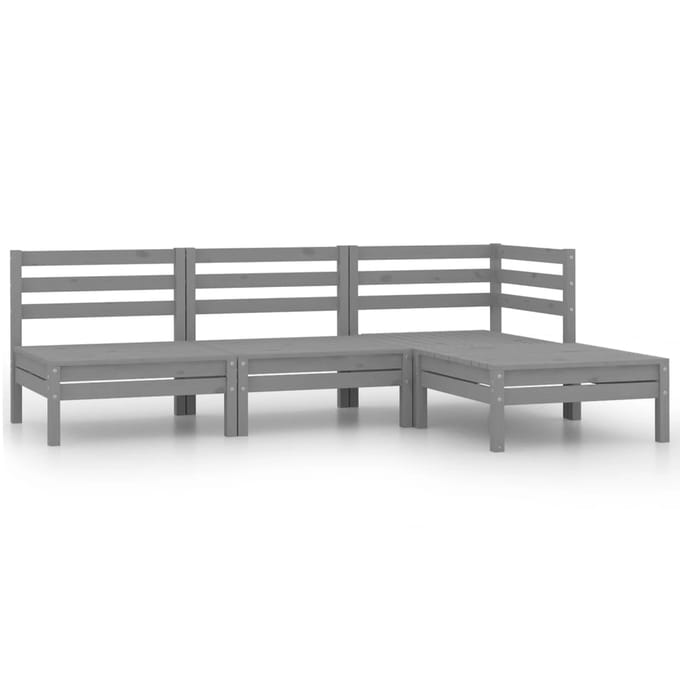 vidaXL - 4-delige - Loungeset - massief - grenenhout - grijs