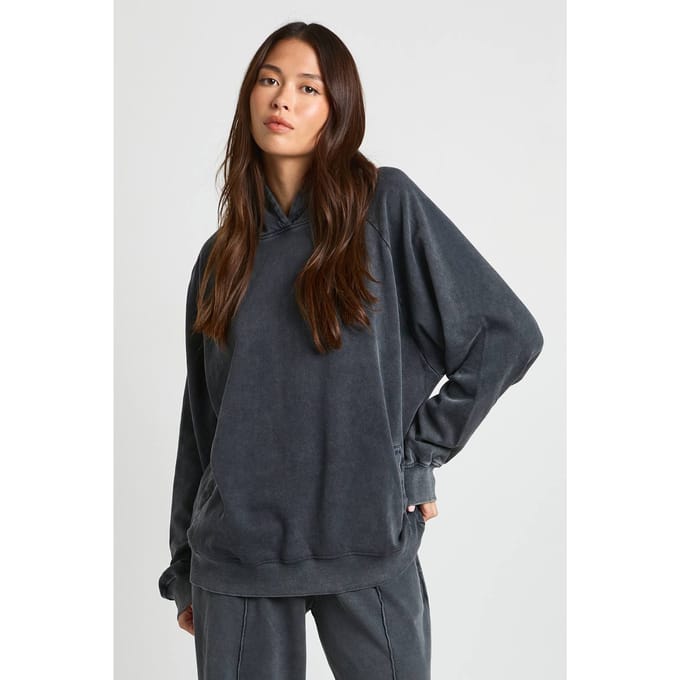 boohoo Dames Gewassen Raglan Naad Oversized Hoodie | Houtskool | Maat: Large