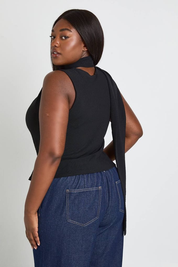 boohoo Dames Plus Wikkel Sjaal Top | Zwart | Maat: 54
