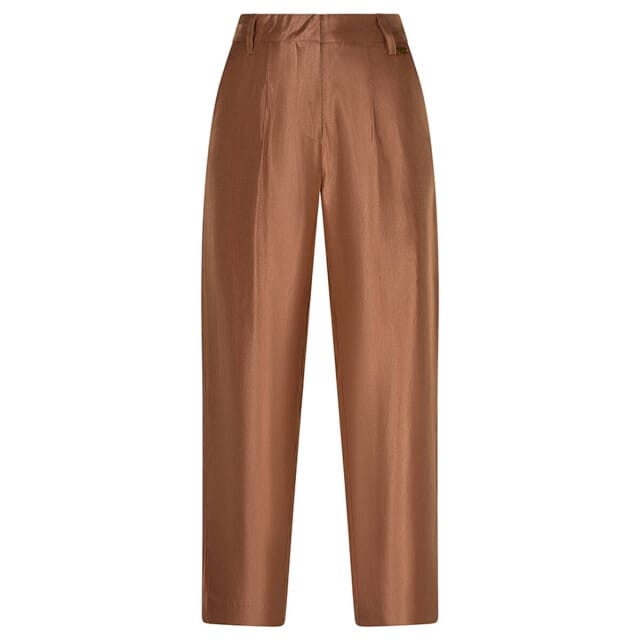 Lofty Manner camel dames broek   Tapered fit   Glans   Knoop- en ritssluiting   High waist Camel L