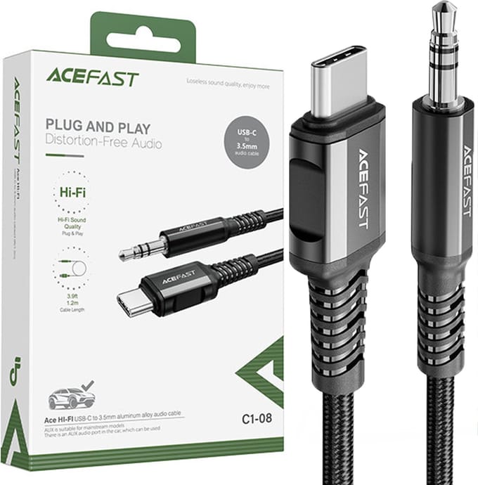 Acefast - audiokabel - USB Type C - 3,5 mm mini-jack - (mannelijk) - 1,2 - m, - AUX - zwart - (C1-08 - zwart)