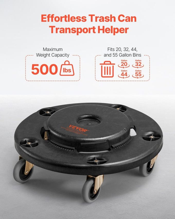 2 Pakken Ronde Afvalbak Dolly Geschikt voor 20, 32, 44, 55 Gallon Afvalcontainer