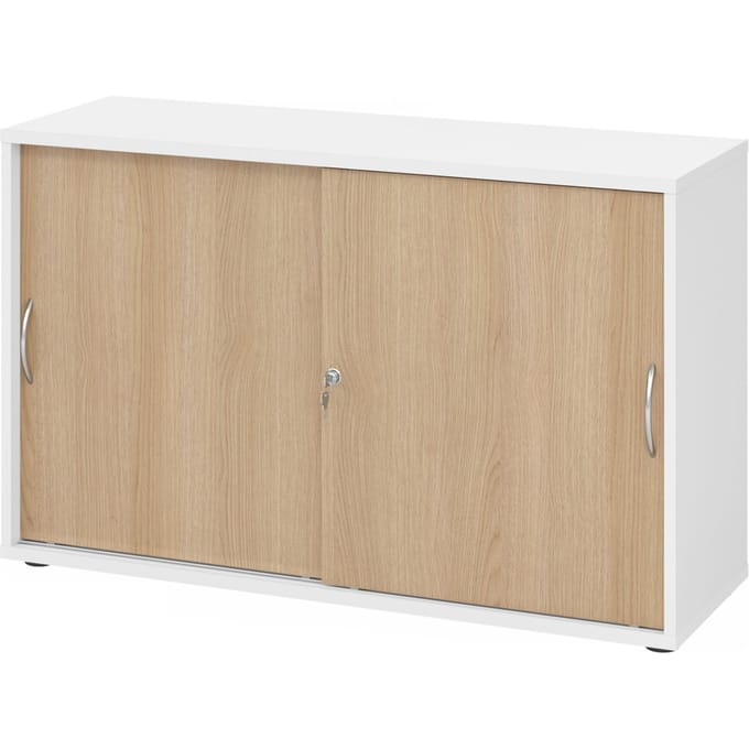 BETA 1752S | Schuifdeurkast | 2 OH - Wit/Eiken Metalen handgreep