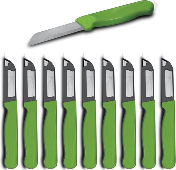 Solingen Schilmesje Robuust Handvat – RVS Glad – 16 cm met Blade Cover – Groen – 10 stuks
