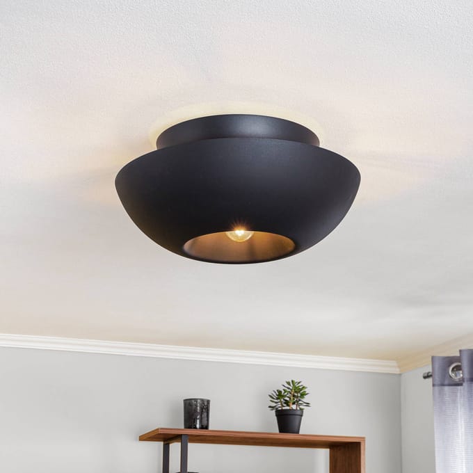 Lucande - plafondlamp design - 1licht - Staal - H: 22 cm - E27 - zwart