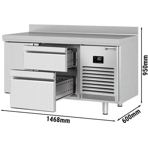 GGM Gastro Kühltisch Premium PLUS - 1468x600mm - mit 1 Tür - 2 Schubladen - mit Aufkantung