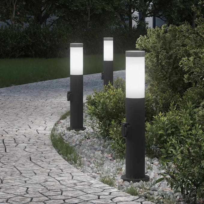 vidaXL Bolderverlichting met stopcontact 3 stuks 50 cm roestvrij staal IP44