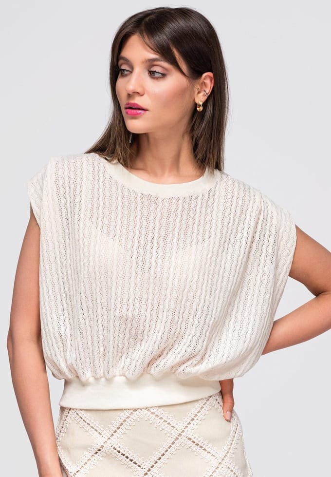 OMBRE Blouse - Loose Fit - Mouwloos - Knopen Ecru ONESIZE