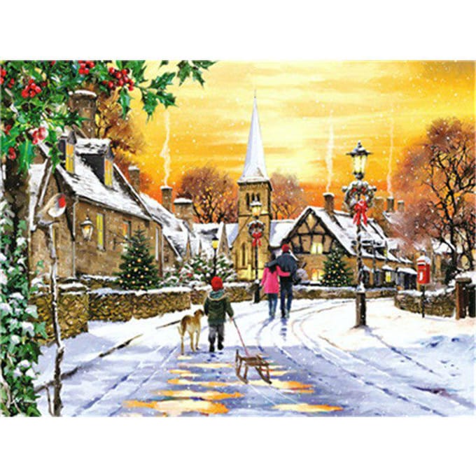 Schilderij Winter Sneeuw Huis Schilderij Schilderij Kleurstoffen 20X30CM yellow