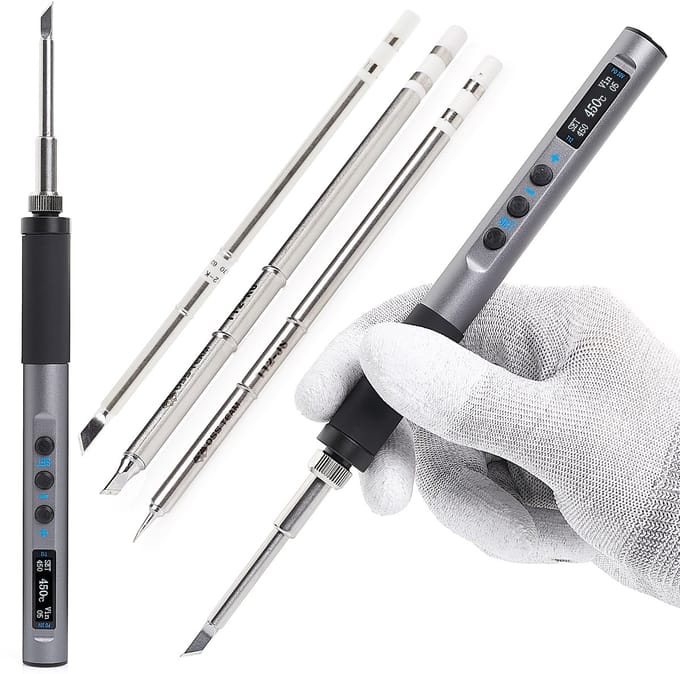 TECHREBAL T12 USB Precisie Soldeerbout - 65W - OLED Display - Set met 3 Soldeerpunten