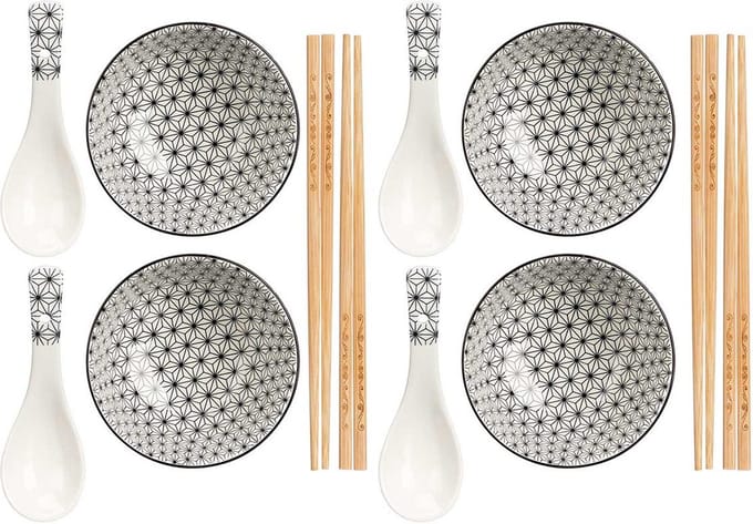 Kinvara Sushi servies set - 12-delig - keramiek - zwart - sushi eet set